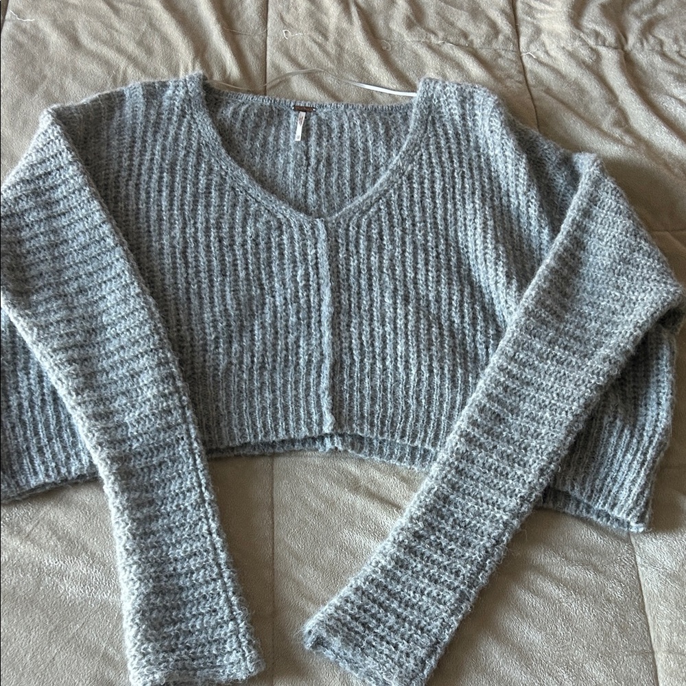 Free People Heather Gray V-Neck Sweater